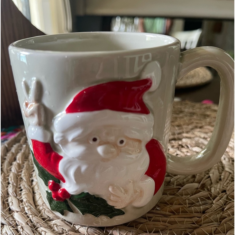 Vintage Otagiri  Santa Claus 3D Peace Sign Coffee Mug Made Japan Handpainted